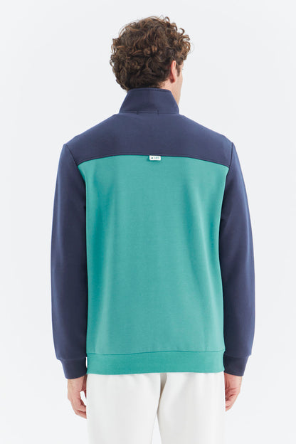 Straight Collar Color Block Hidden Pocket Detailed Relax Fit Men's Sweatshirt - 88290