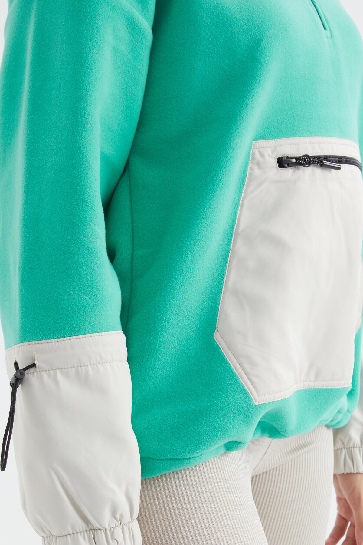 Skirt Hem Gather Half Zipper Oversize Women's Fleece Sweatshirt - 97238