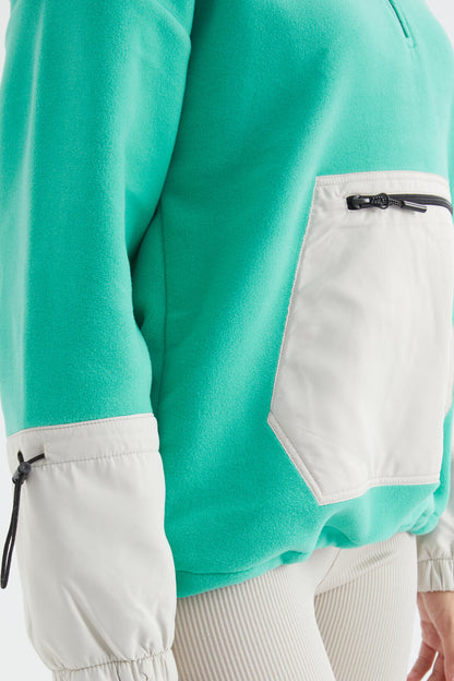 Skirt Hem Gather Half Zipper Oversize Women's Fleece Sweatshirt - 97238