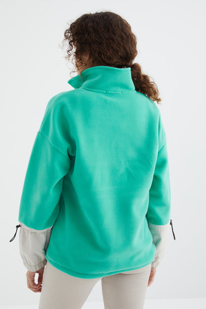 Skirt Hem Gather Half Zipper Oversize Women's Fleece Sweatshirt - 97238