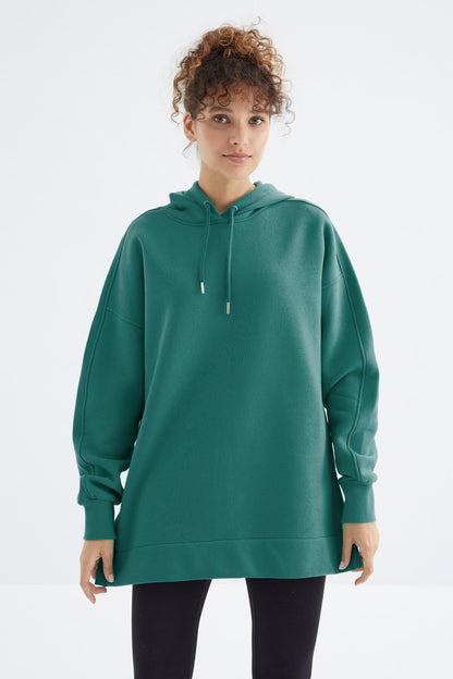 Raglan Sleeve Basic Hooded Oversize Sweatshirt Tunic - 97242