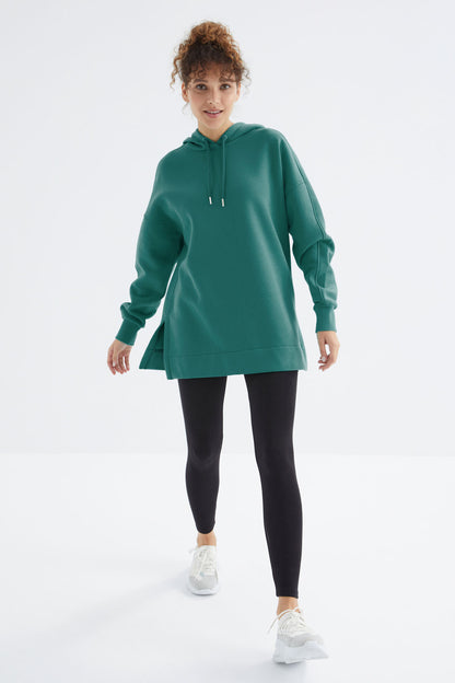 Raglan Sleeve Basic Hooded Oversize Sweatshirt Tunic - 97242