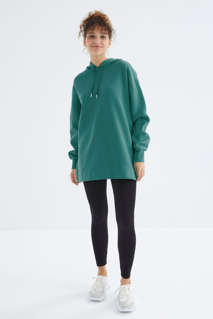 Raglan Sleeve Basic Hooded Oversize Sweatshirt Tunic - 97242