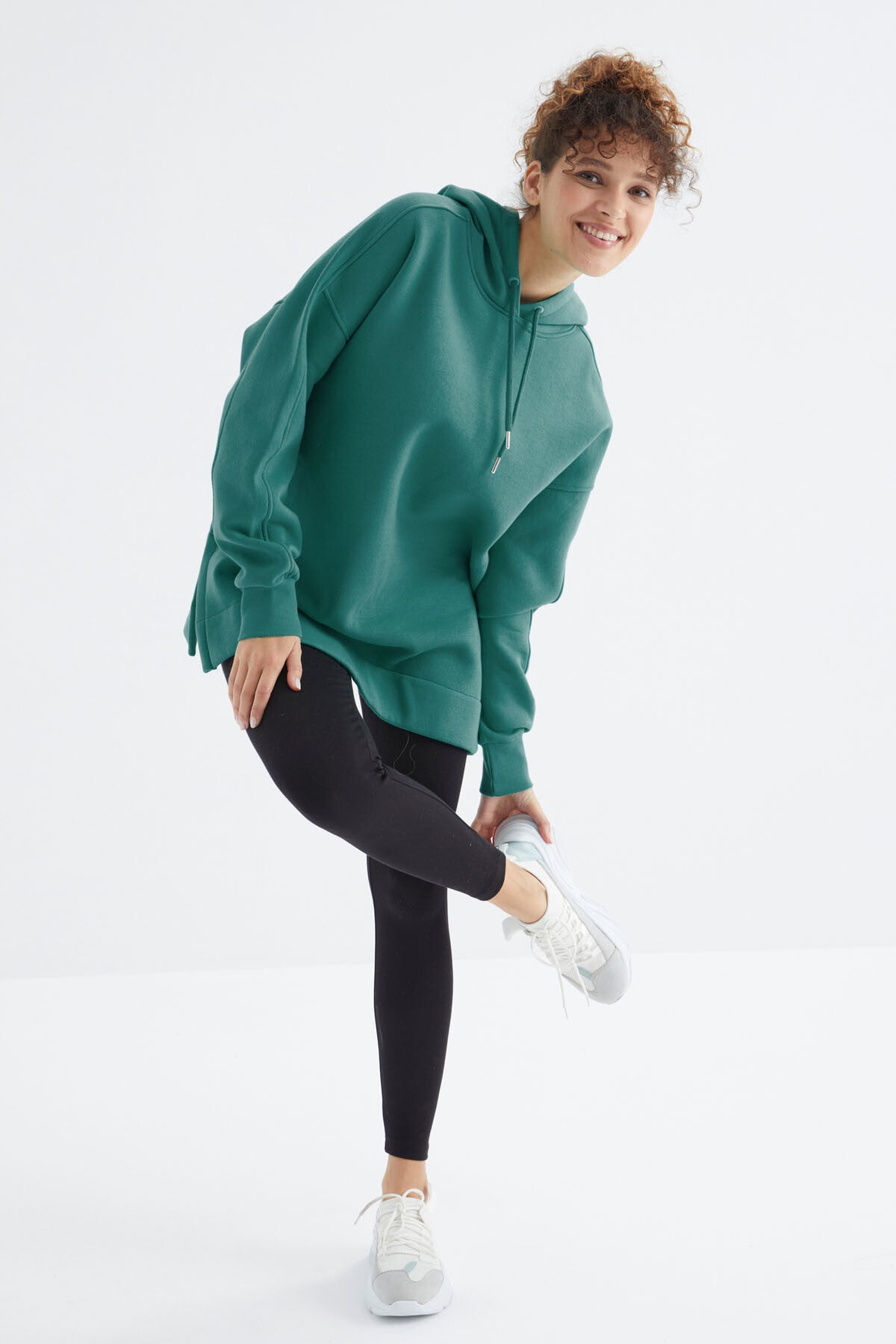 Raglan Sleeve Basic Hooded Oversize Sweatshirt Tunic - 97242
