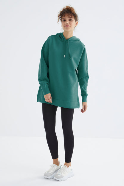 Raglan Sleeve Basic Hooded Oversize Sweatshirt Tunic - 97242