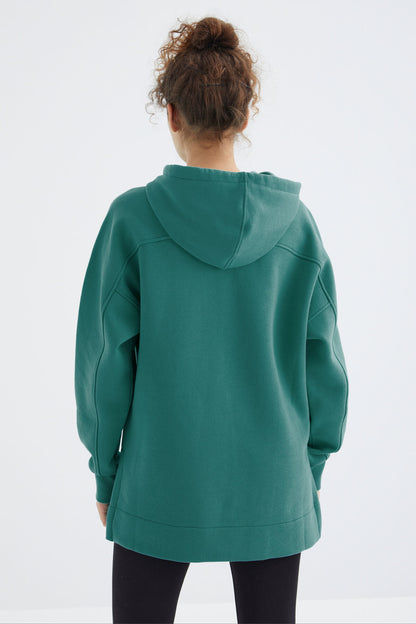 Raglan Sleeve Basic Hooded Oversize Sweatshirt Tunic - 97242