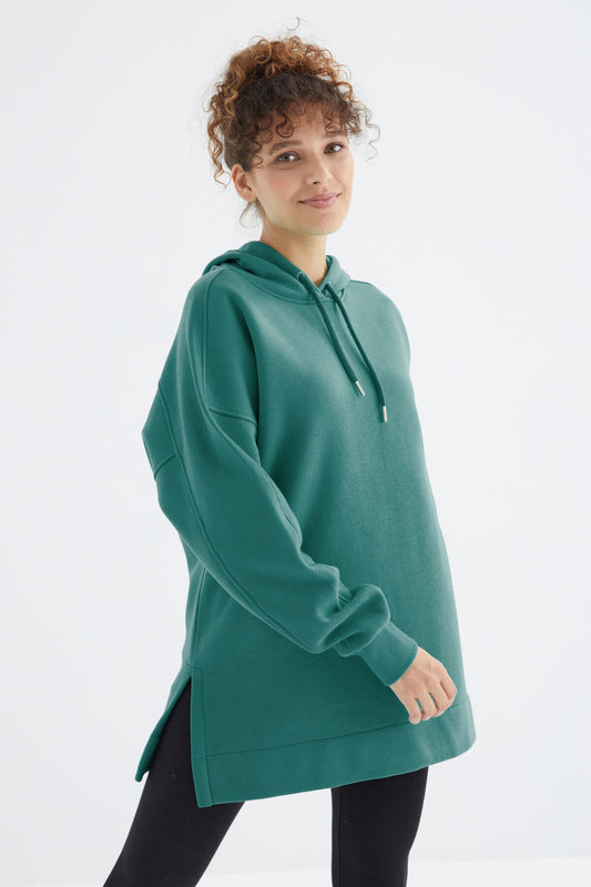 Raglan Sleeve Basic Hooded Oversize Sweatshirt Tunic - 97242