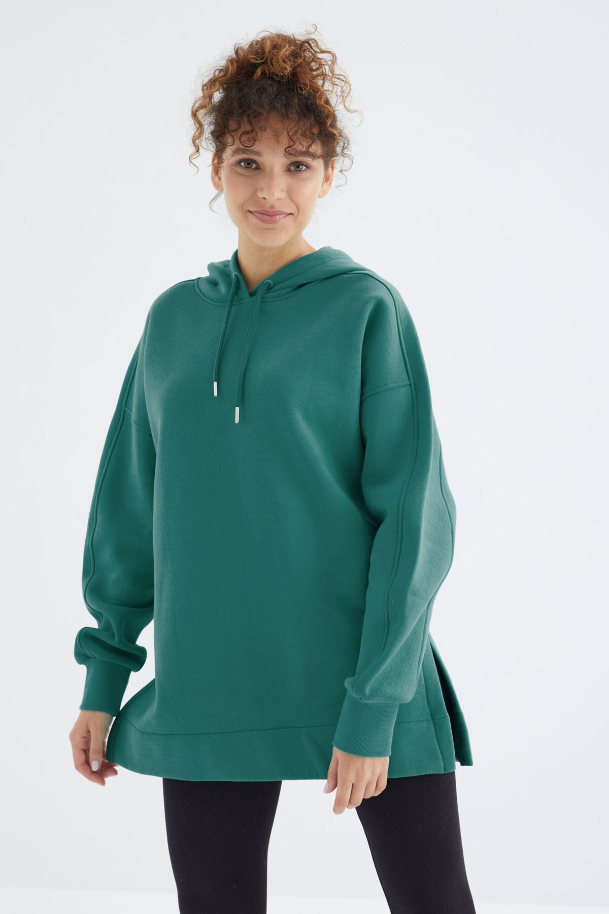 Raglan Sleeve Basic Hooded Oversize Sweatshirt Tunic - 97242