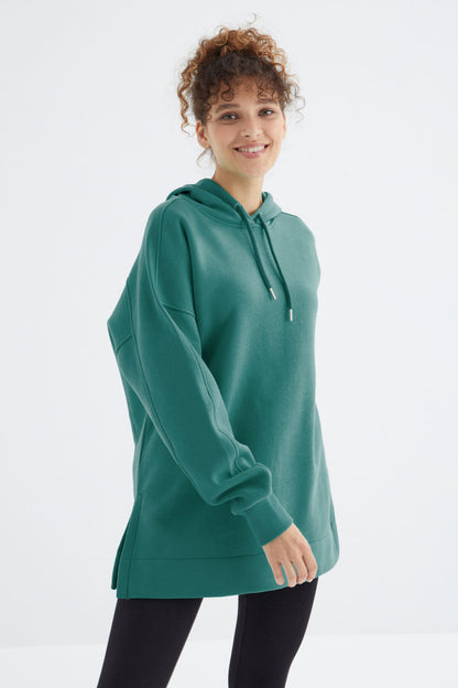 Raglan Sleeve Basic Hooded Oversize Sweatshirt Tunic - 97242