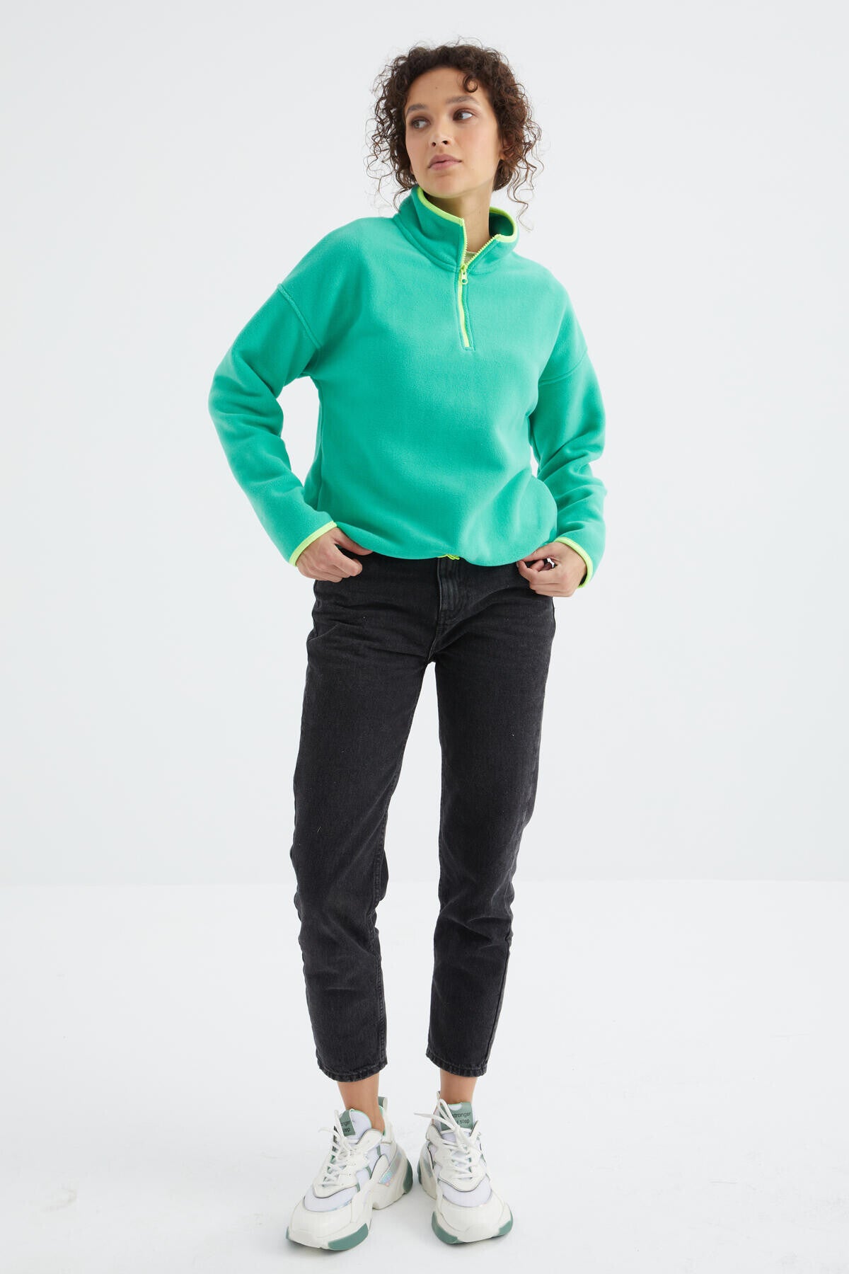 Stand Collar Oversize Women's Fleece Sweatshirt - 97234
