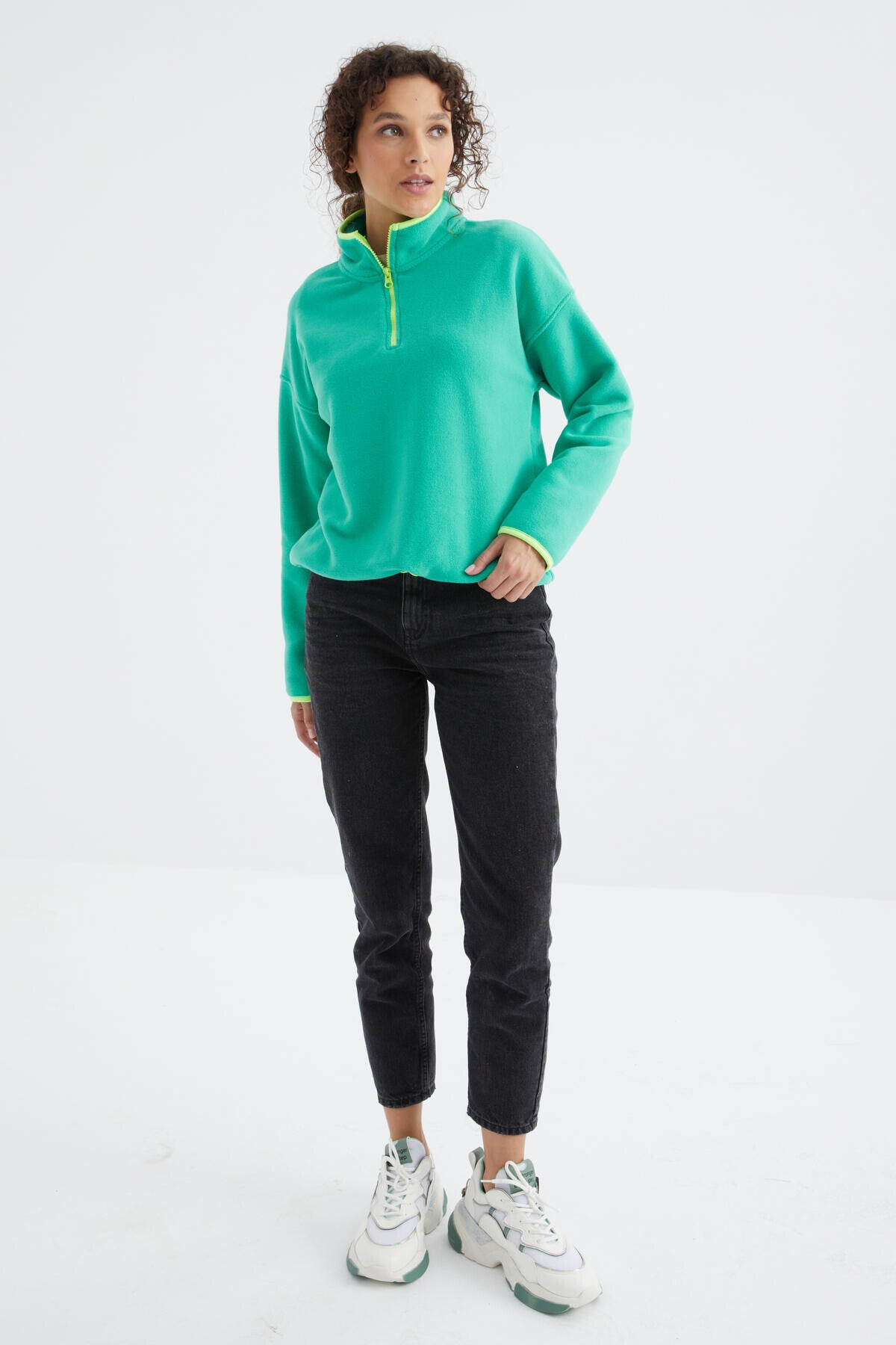 Stand Collar Oversize Women's Fleece Sweatshirt - 97234