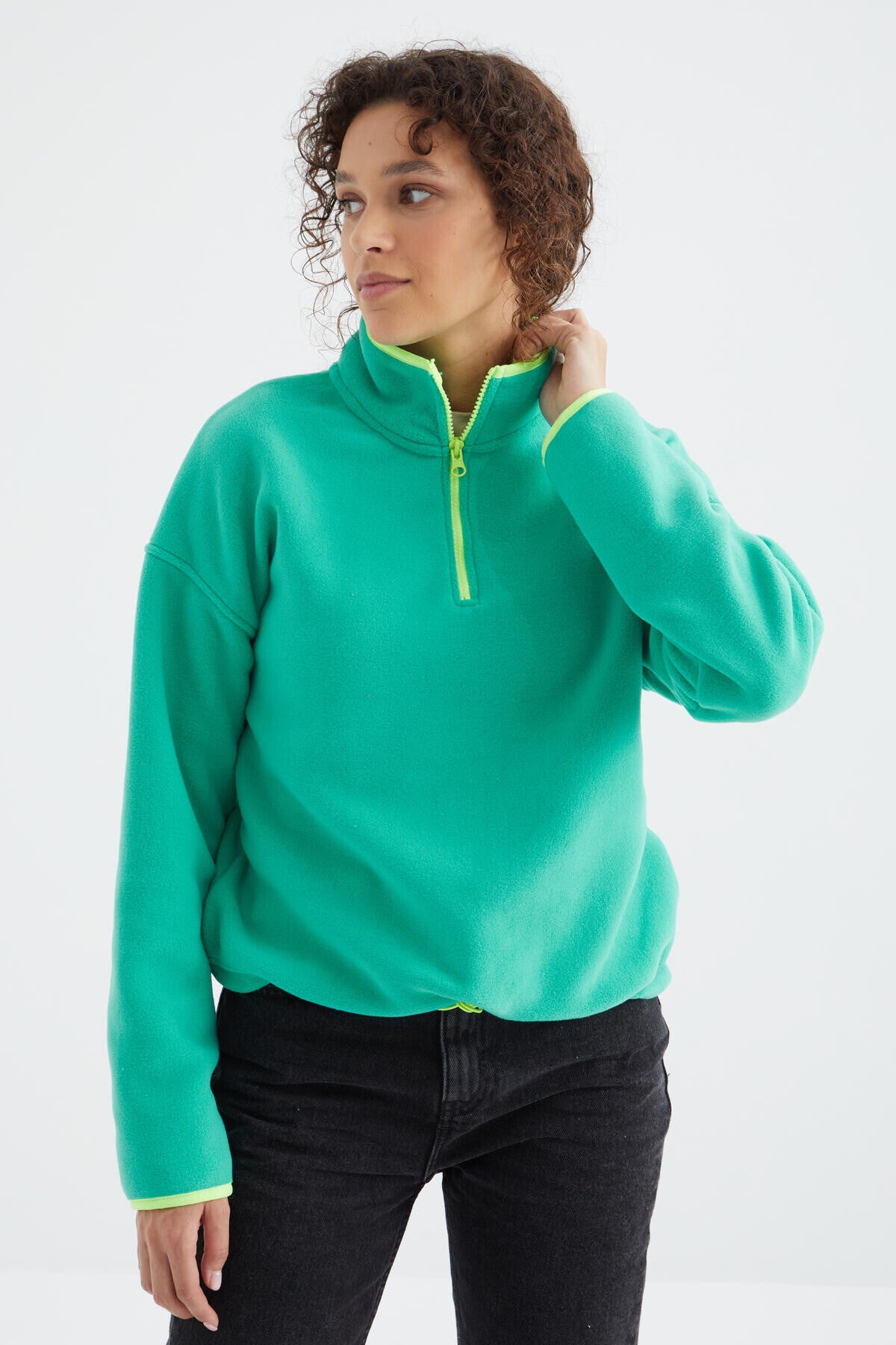 Stand Collar Oversize Women's Fleece Sweatshirt - 97234