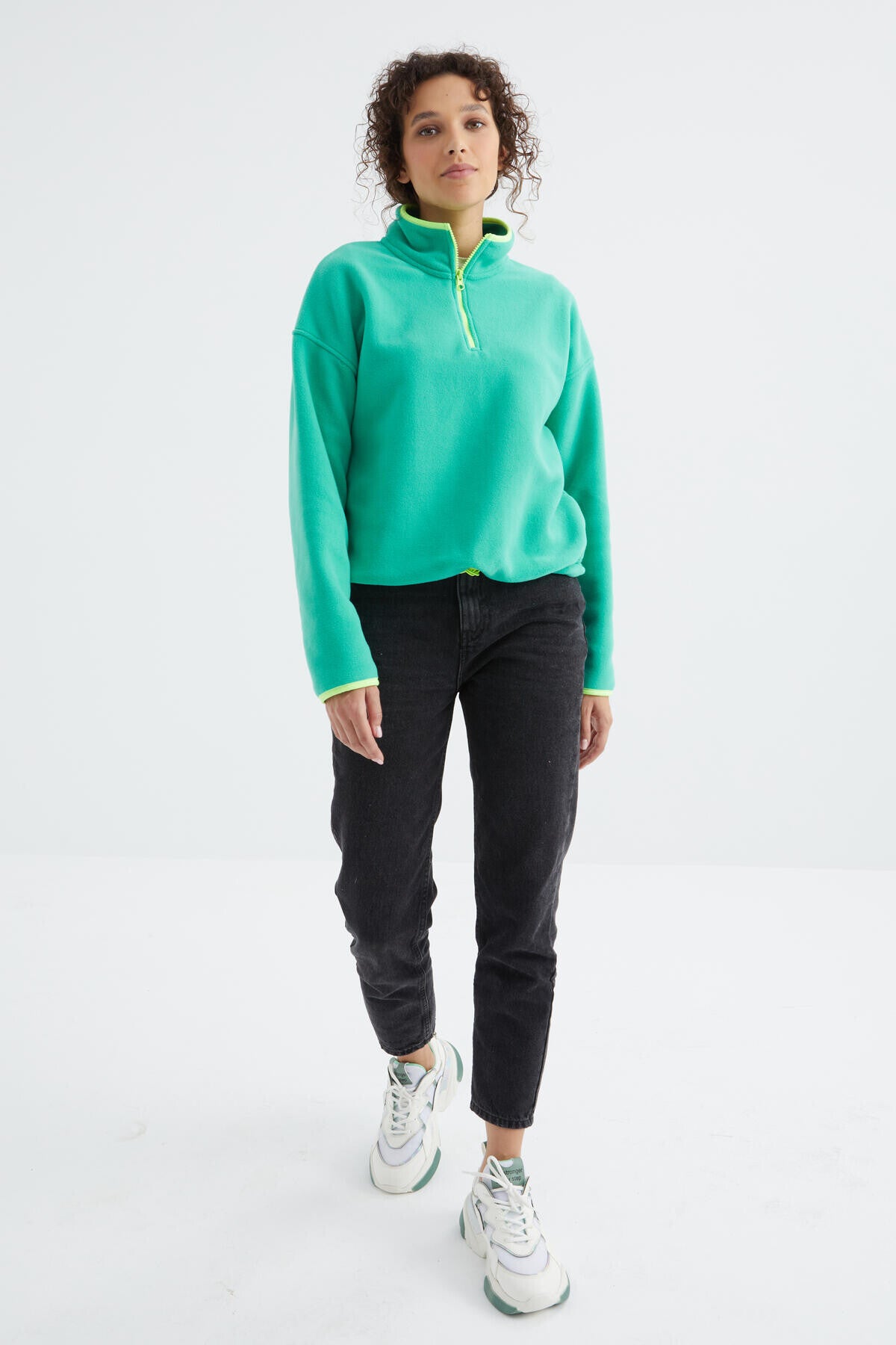 Stand Collar Oversize Women's Fleece Sweatshirt - 97234