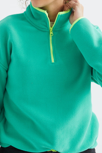 Stand Collar Oversize Women's Fleece Sweatshirt - 97234