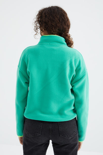 Stand Collar Oversize Women's Fleece Sweatshirt - 97234