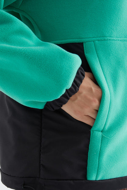 Half-Zip Skirt with Gathered Hem and Stand-Up Collar Oversize Women's Fleece Sweatshirt - 97236