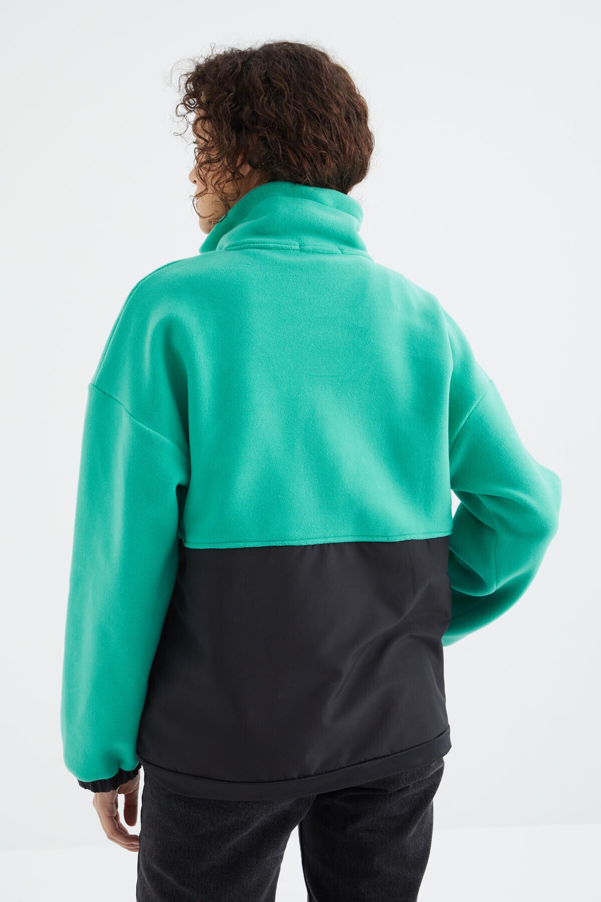 Half-Zip Skirt with Gathered Hem and Stand-Up Collar Oversize Women's Fleece Sweatshirt - 97236