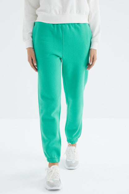 High Waist Brushed 3-Thread Cotton Basic Women's Tracksuit Bottom - 94624