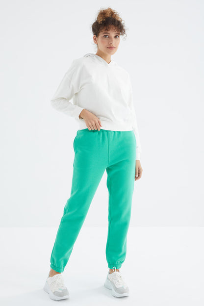 High Waist Brushed 3-Thread Cotton Basic Women's Tracksuit Bottom - 94624