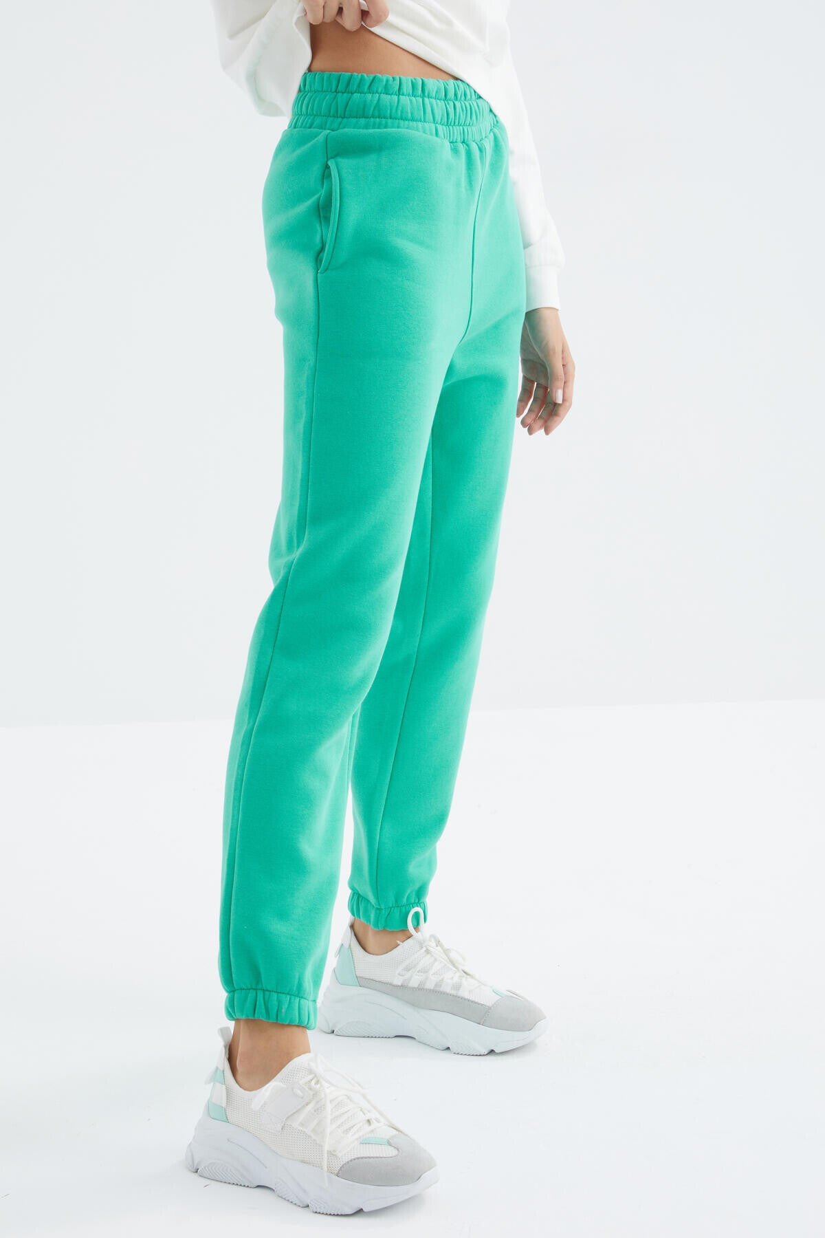 High Waist Brushed 3-Thread Cotton Basic Women's Tracksuit Bottom - 94624