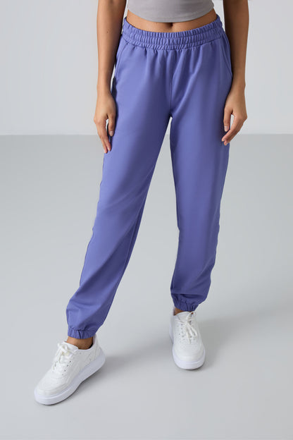Plum Ribbed High Waist Comfort Fit Elastic Cuff Women's Tracksuit Bottom - 94583