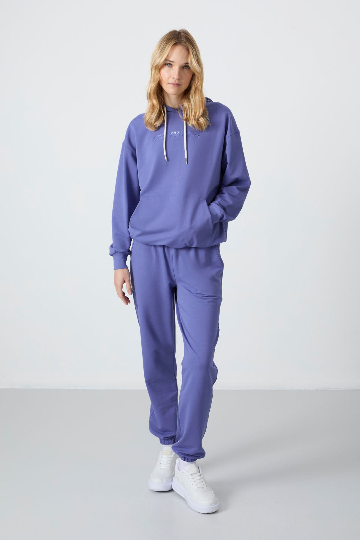 Plato Hooded Kangaroo Pocket Oversize Elastic Cuffed Women's Tracksuit Set - 95288