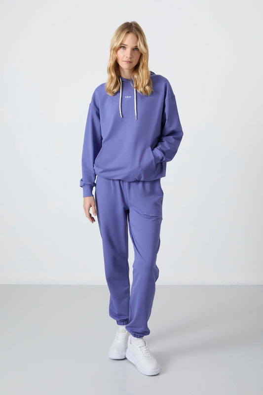 Plato Hooded Kangaroo Pocket Oversize Elastic Cuffed Women's Tracksuit Set - 95288