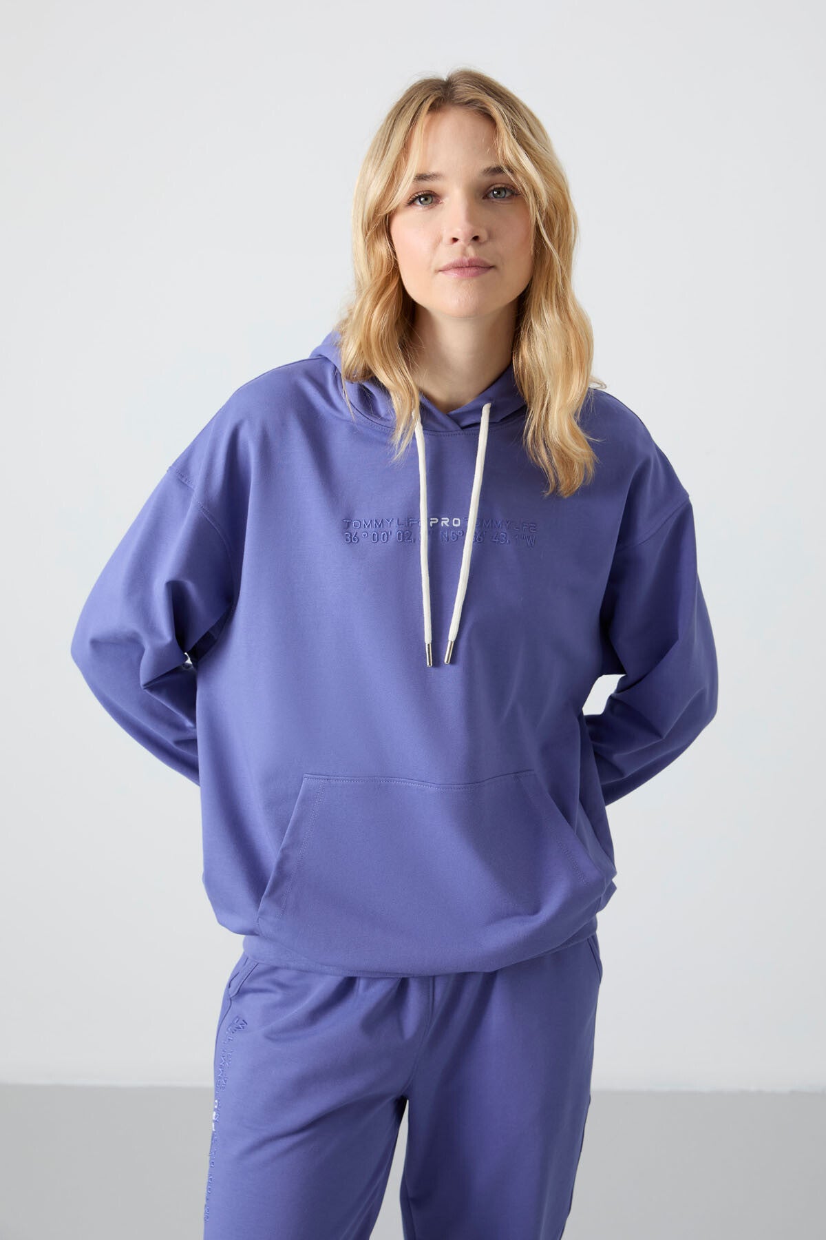 Plato Hooded Kangaroo Pocket Oversize Elastic Cuffed Women's Tracksuit Set - 95288