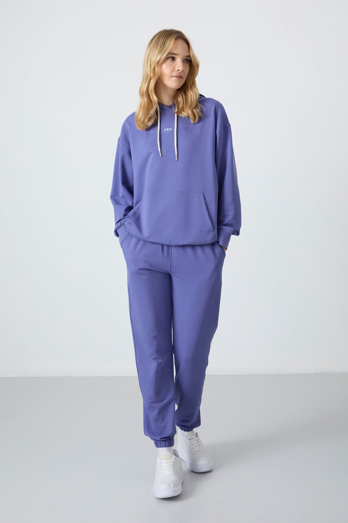 Plato Hooded Kangaroo Pocket Oversize Elastic Cuffed Women's Tracksuit Set - 95288