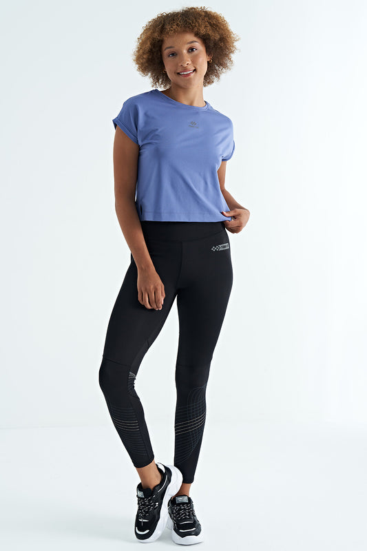 Lilac Logo Printed O Neck Sleeveless Oversize Women's Crop T-Shirt - 97262