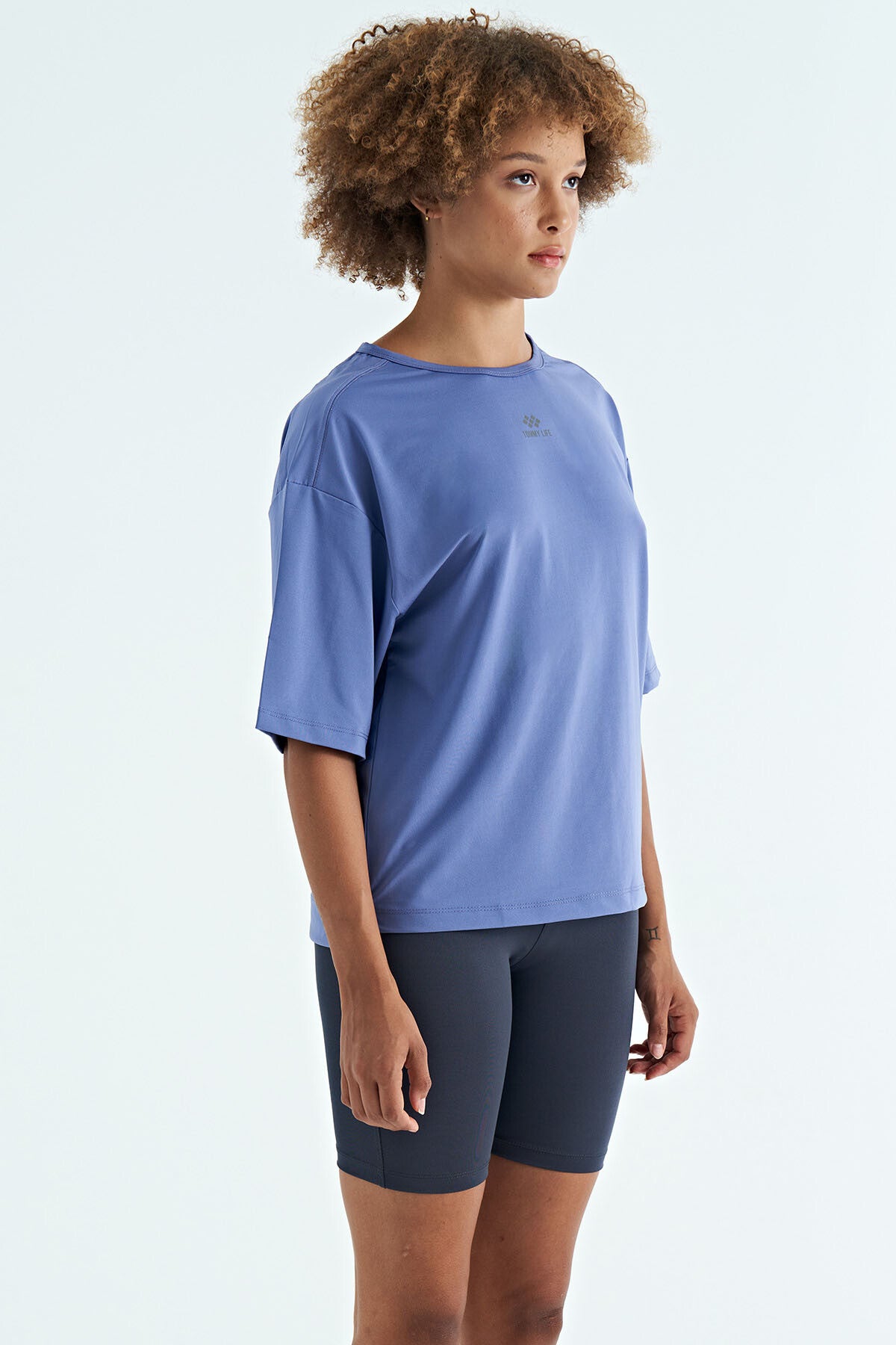 Plato O Collar Printed Detailed Oversize Short Sleeve Women's T-Shirt - 97263