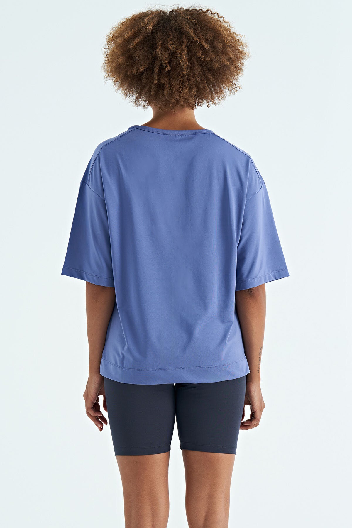 Plato O Collar Printed Detailed Oversize Short Sleeve Women's T-Shirt - 97263
