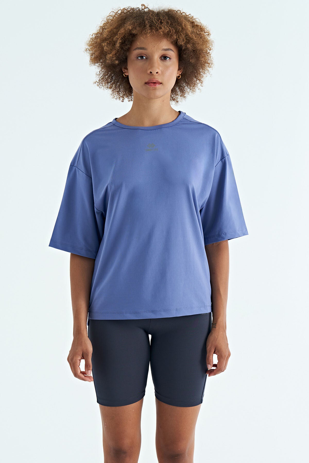 Plato O Collar Printed Detailed Oversize Short Sleeve Women's T-Shirt - 97263