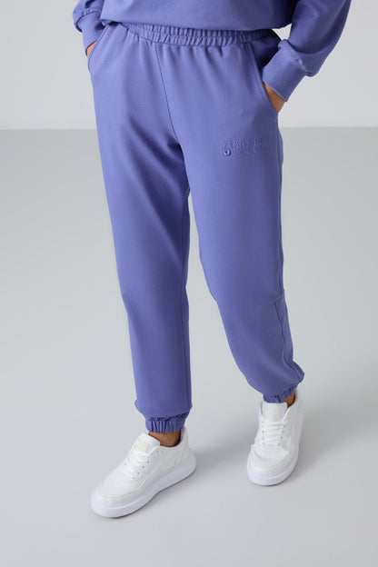 Plato Basic Cotton O Neck Oversize Elastic Cuff Women's Tracksuit Set - 95287