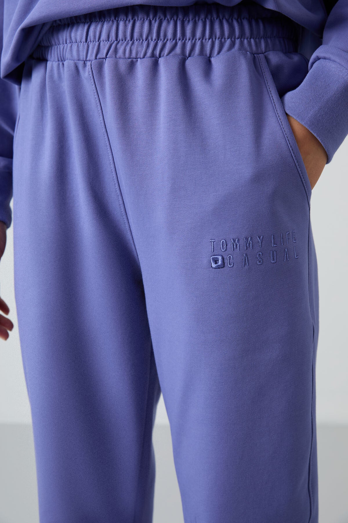 Plato Basic Cotton O Neck Oversize Elastic Cuff Women's Tracksuit Set - 95287