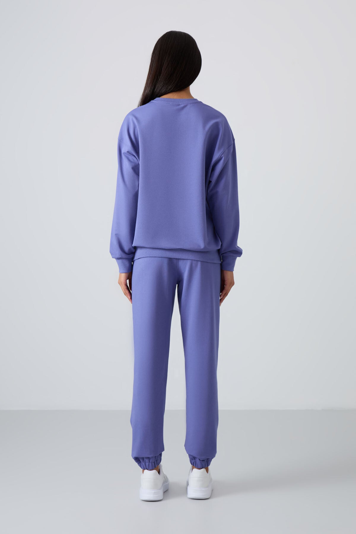 Plato Basic Cotton O Neck Oversize Elastic Cuff Women's Tracksuit Set - 95287