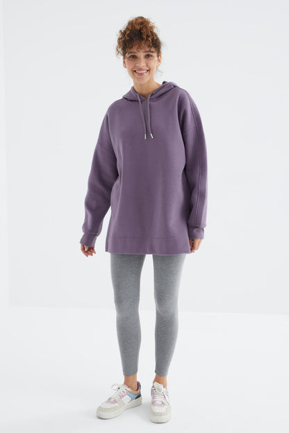 Plato Raglan Collar Basic Hooded Oversize Sweatshirt Tunic - 97242