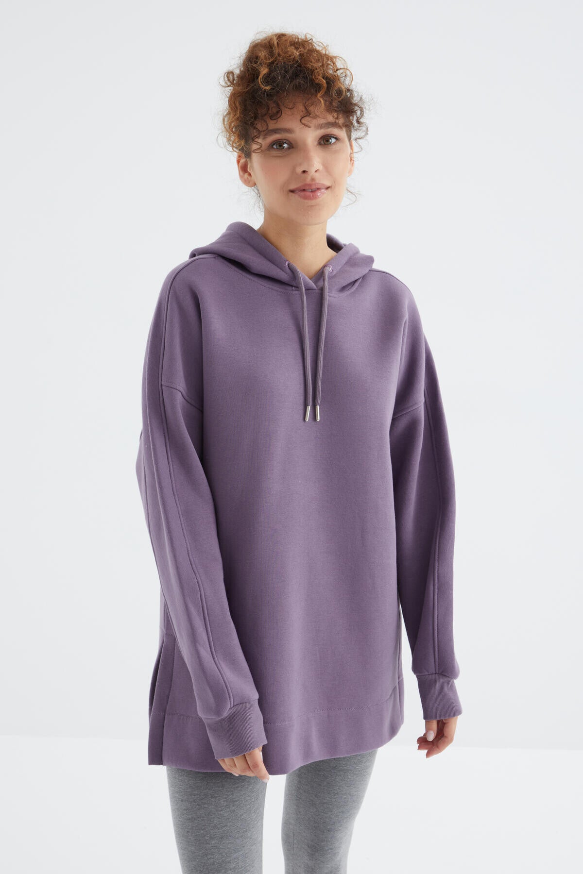 Plato Raglan Collar Basic Hooded Oversize Sweatshirt Tunic - 97242