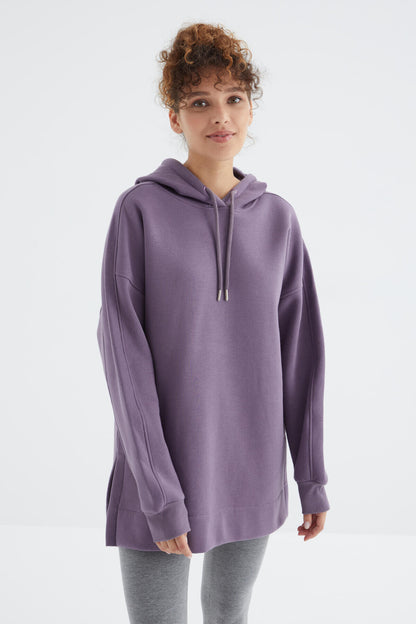 Plato Raglan Collar Basic Hooded Oversize Sweatshirt Tunic - 97242