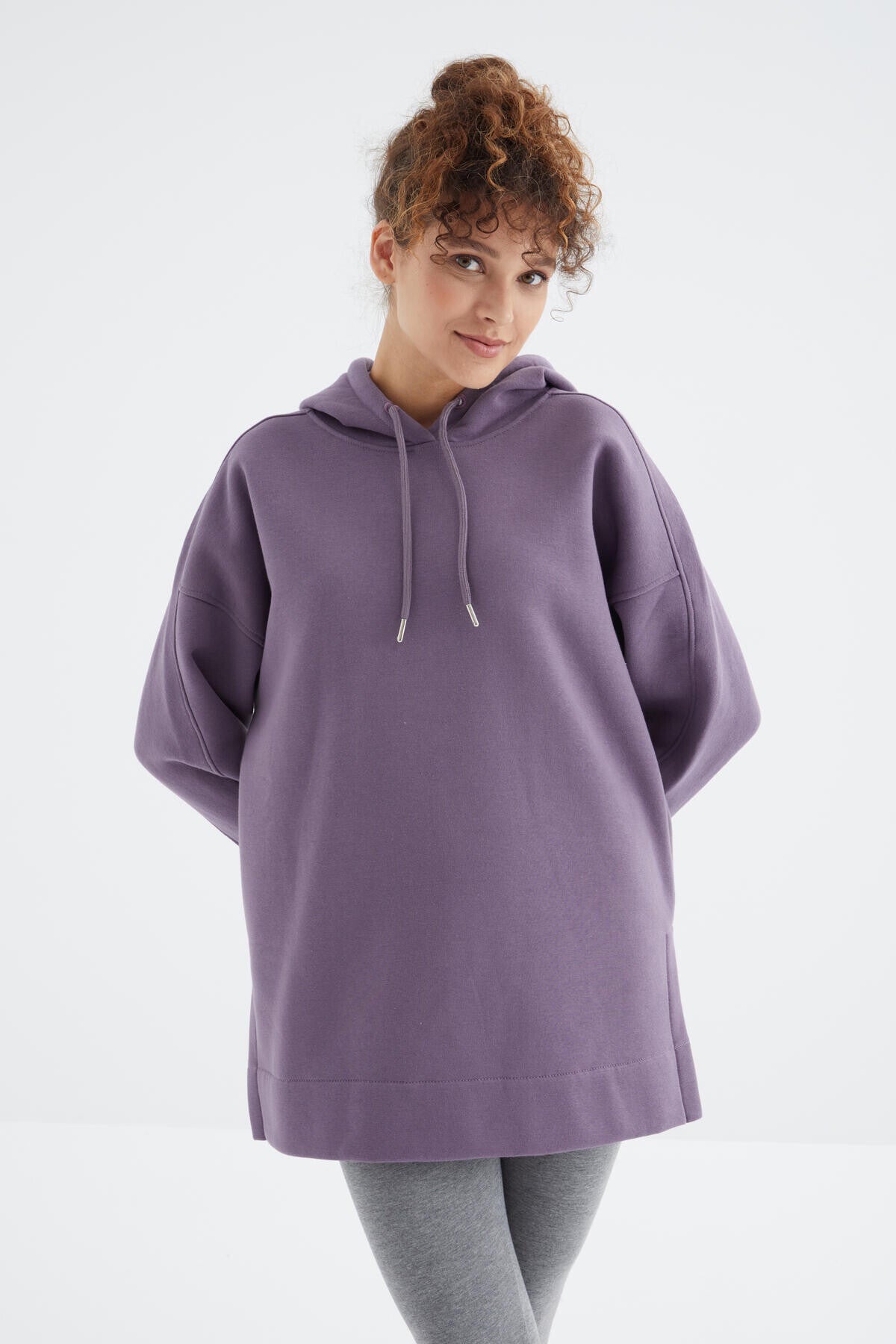 Plato Raglan Collar Basic Hooded Oversize Sweatshirt Tunic - 97242