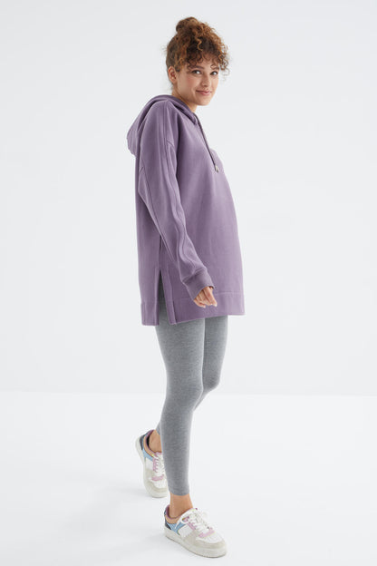 Plato Raglan Collar Basic Hooded Oversize Sweatshirt Tunic - 97242