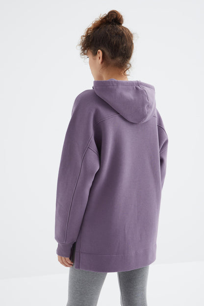 Plato Raglan Collar Basic Hooded Oversize Sweatshirt Tunic - 97242