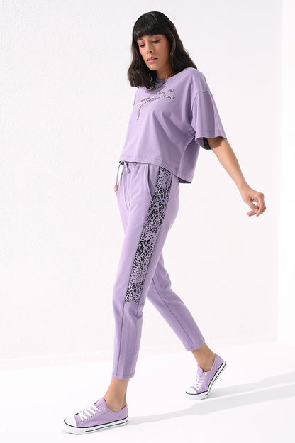 Plato Sides Leopard Print Comfort Fit Slim Leg Women's Tracksuit Bottom - 94572