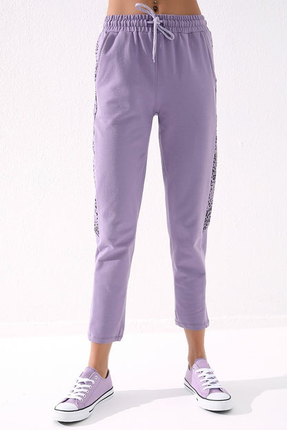 Plato Sides Leopard Print Comfort Fit Slim Leg Women's Tracksuit Bottom - 94572