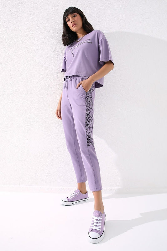 Plato Sides Leopard Print Comfort Fit Slim Leg Women's Tracksuit Bottom - 94572