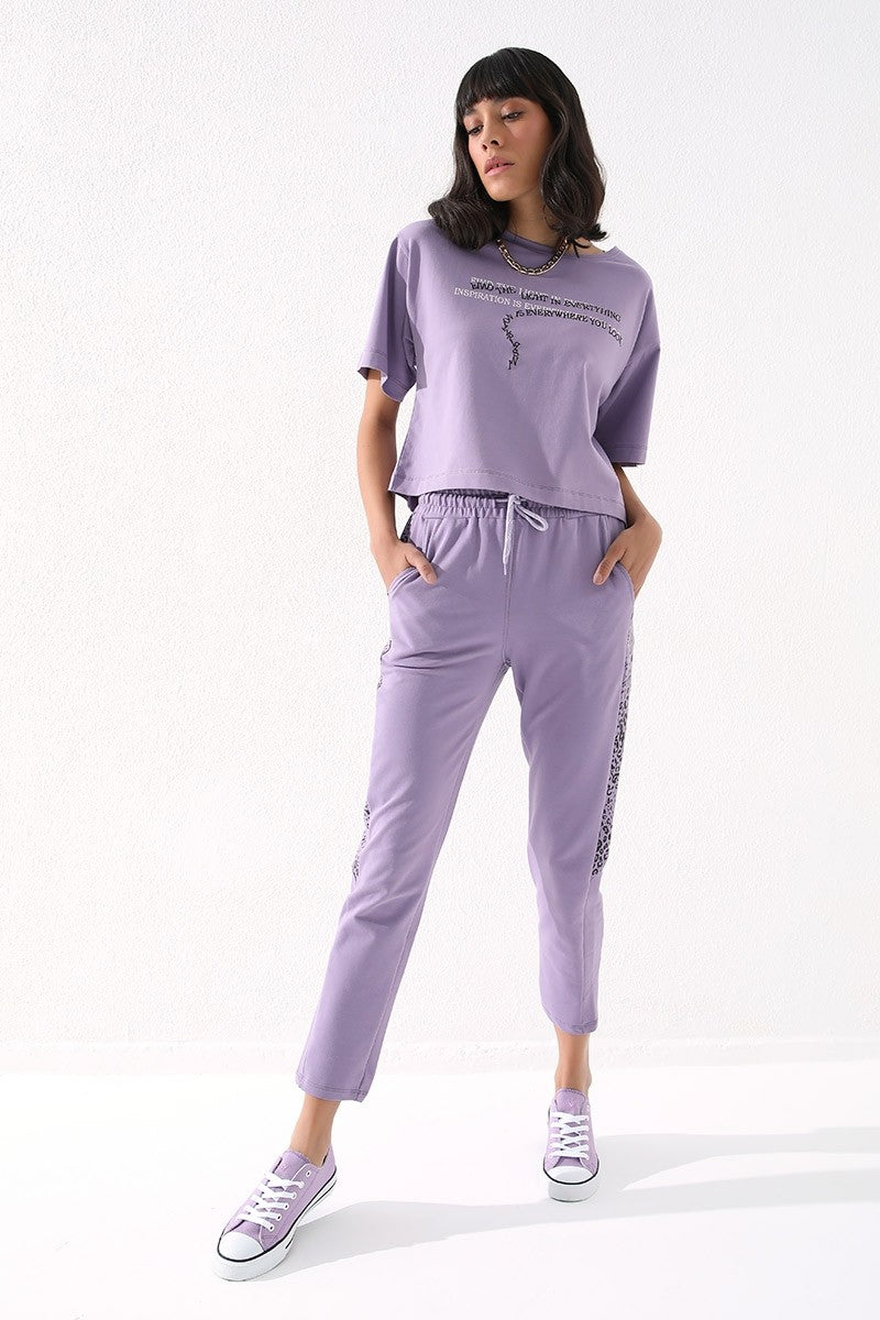 Plato Sides Leopard Print Comfort Fit Slim Leg Women's Tracksuit Bottom - 94572