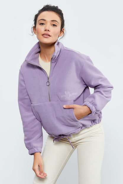 Plato Half Zipper Skirt with Gathered Hem Women's Polar Oversize Sweatshirt - 97171