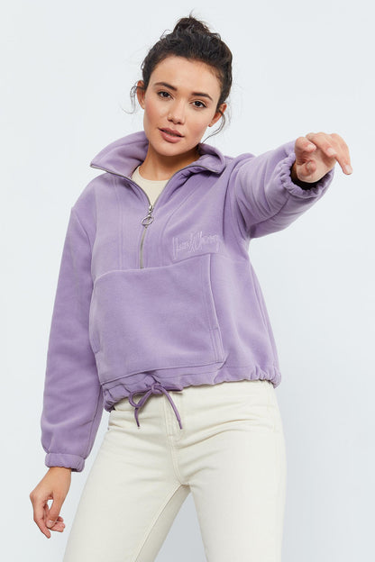 Plato Half Zipper Skirt with Gathered Hem Women's Polar Oversize Sweatshirt - 97171