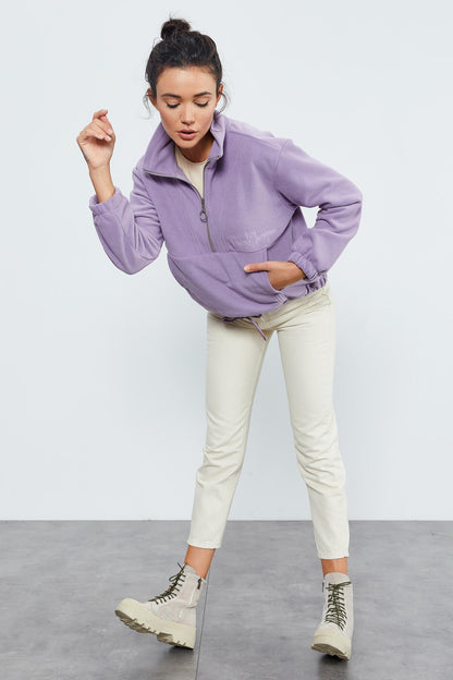 Plato Half Zipper Skirt with Gathered Hem Women's Polar Oversize Sweatshirt - 97171