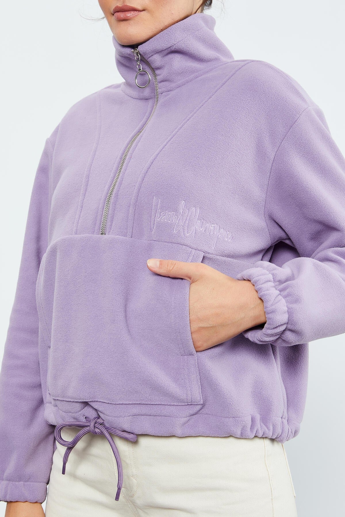 Plato Half Zipper Skirt with Gathered Hem Women's Polar Oversize Sweatshirt - 97171